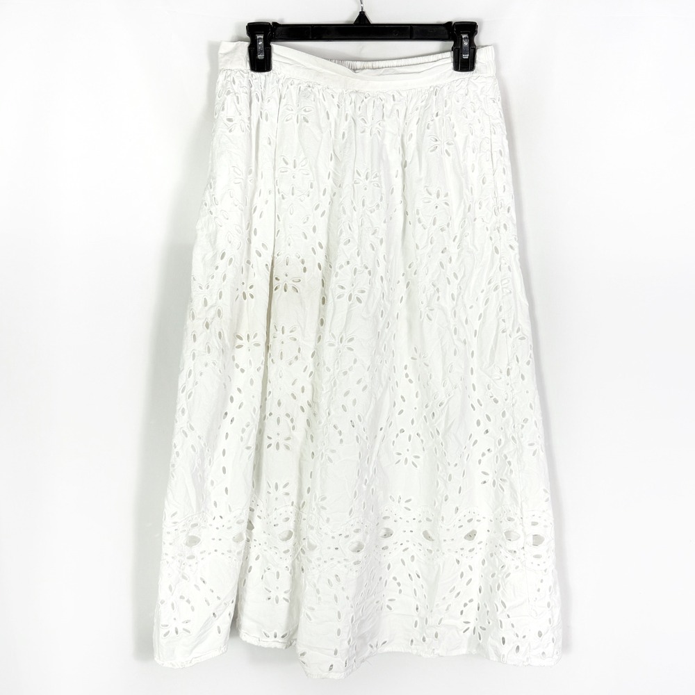 ba&sh Bell Midi Skirt White Floral Eyelet Cotton Boho Women Size M - Picture 7 of 14